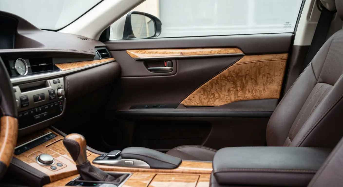 Sensasi Kemewahan Ornamen Kayu Birds-Eye Maple berlapis Kulit pada Interior Klasik Lexus ES